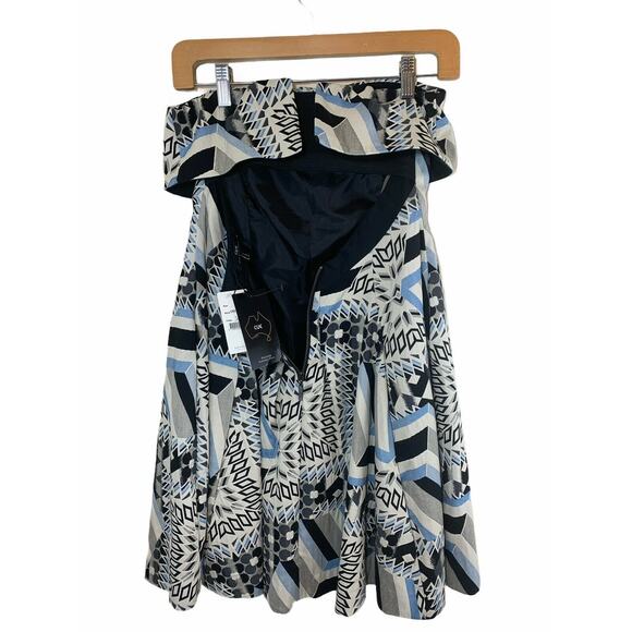 Cue Australia Dress Strapless Blue A-line Party Black Mini US 4 Geometric Boho - Picture 5 of 10